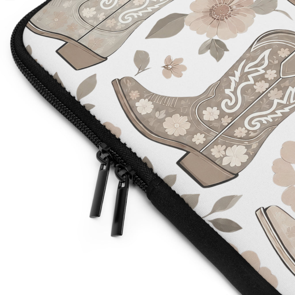 Neutral Cowboy Boot Laptop Sleeve | Tan Western Floral Tech Cover