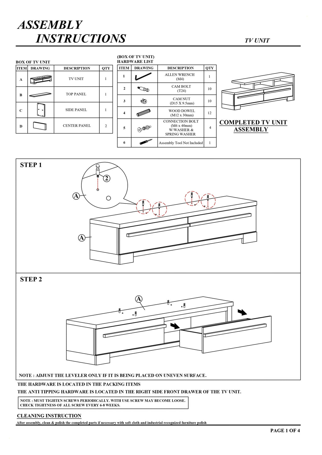 1pc Entertainment Console Modern Design Black Grey Wood Finish Open Shelf Two Spacious Drawers TV Stand