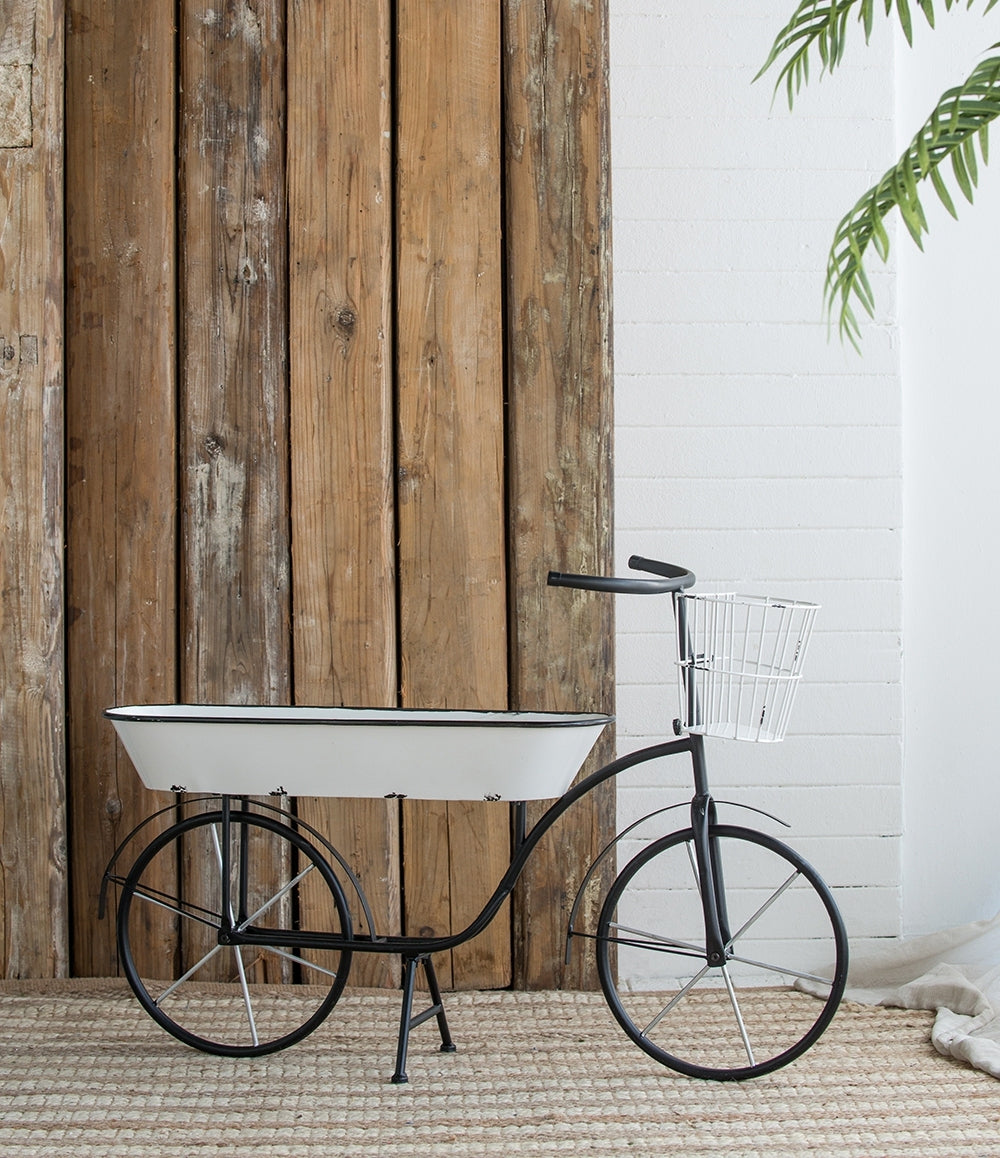 38.5x14.5x25.5' Black and White Bicycle Plant Stand Planter