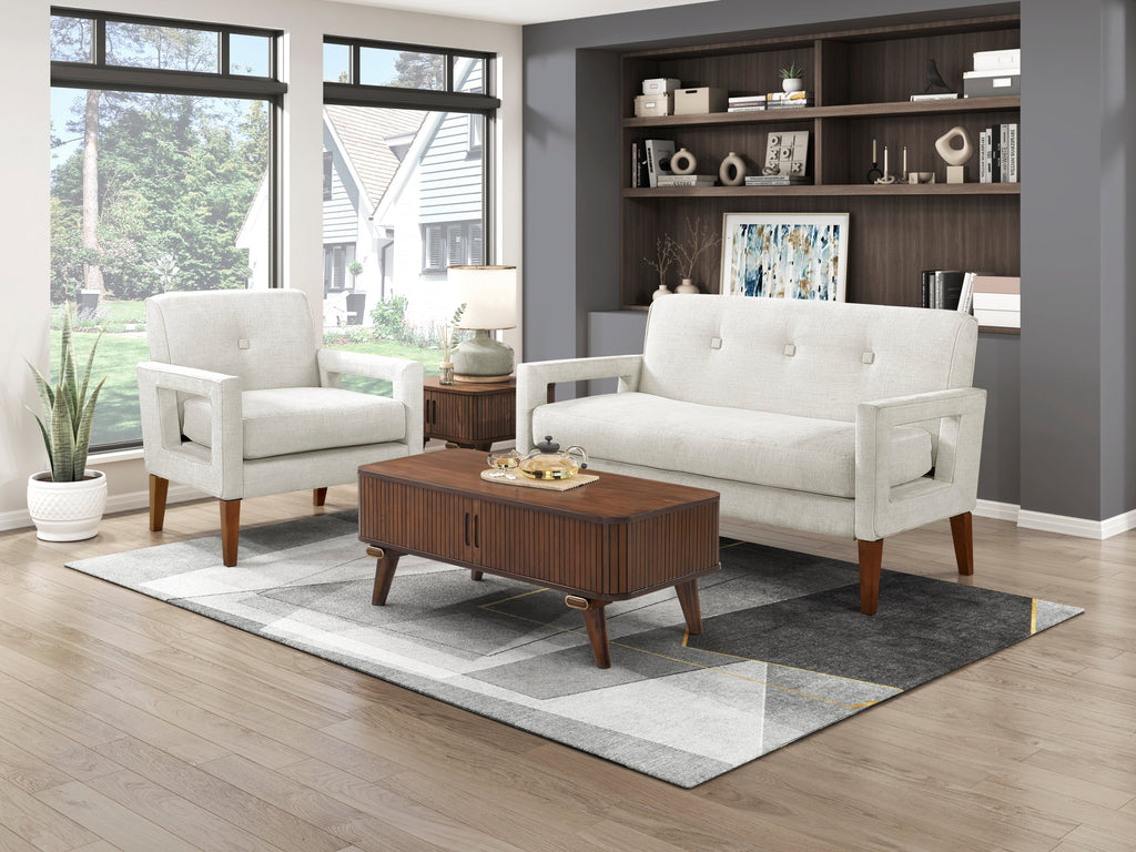 Modern Living Room Chair Beige Chenille Upholstery Pocket Coils Solid Wood Legs Furniture 1pc Armchair