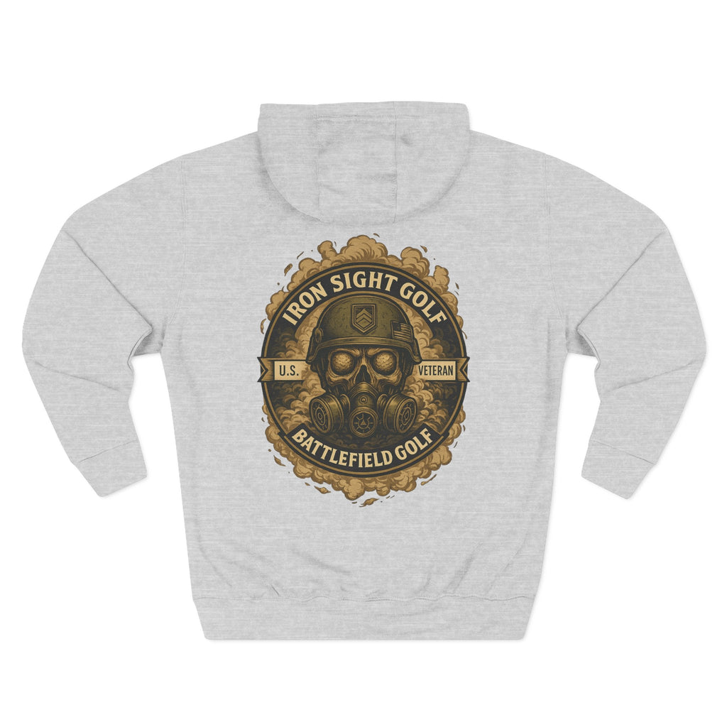 Battlefield Golf Hoodie — Skeleton Soldier with Gas Mask & 'Battlefield Golf' Graphic