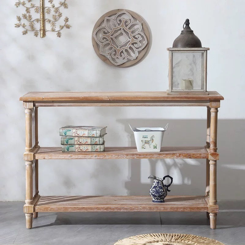 Rustic 3 - Tier Console Table with Gothic - Inspired Details, 47.24' Long Wooden Entryway Table for Living Room and Hallway