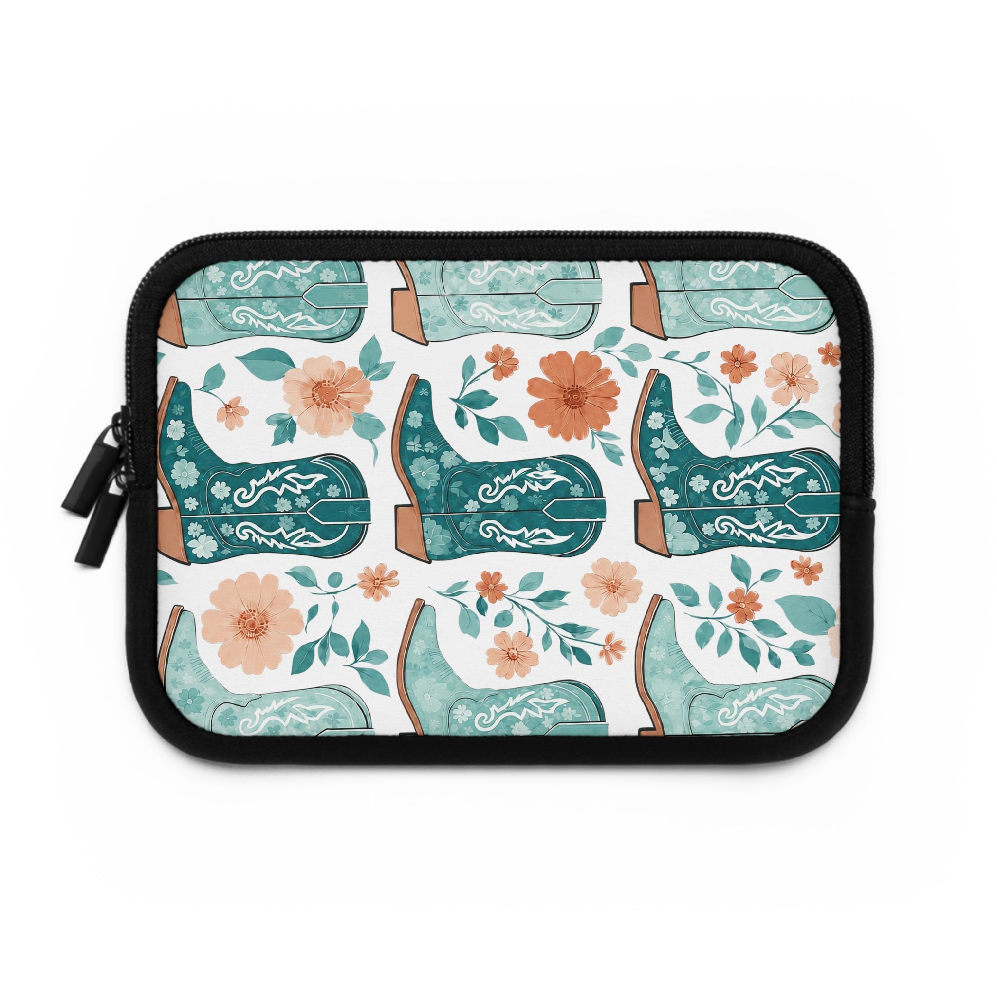 Coastal Cowboy Boot Laptop Sleeve | Teal Western Floral Tech Cover
