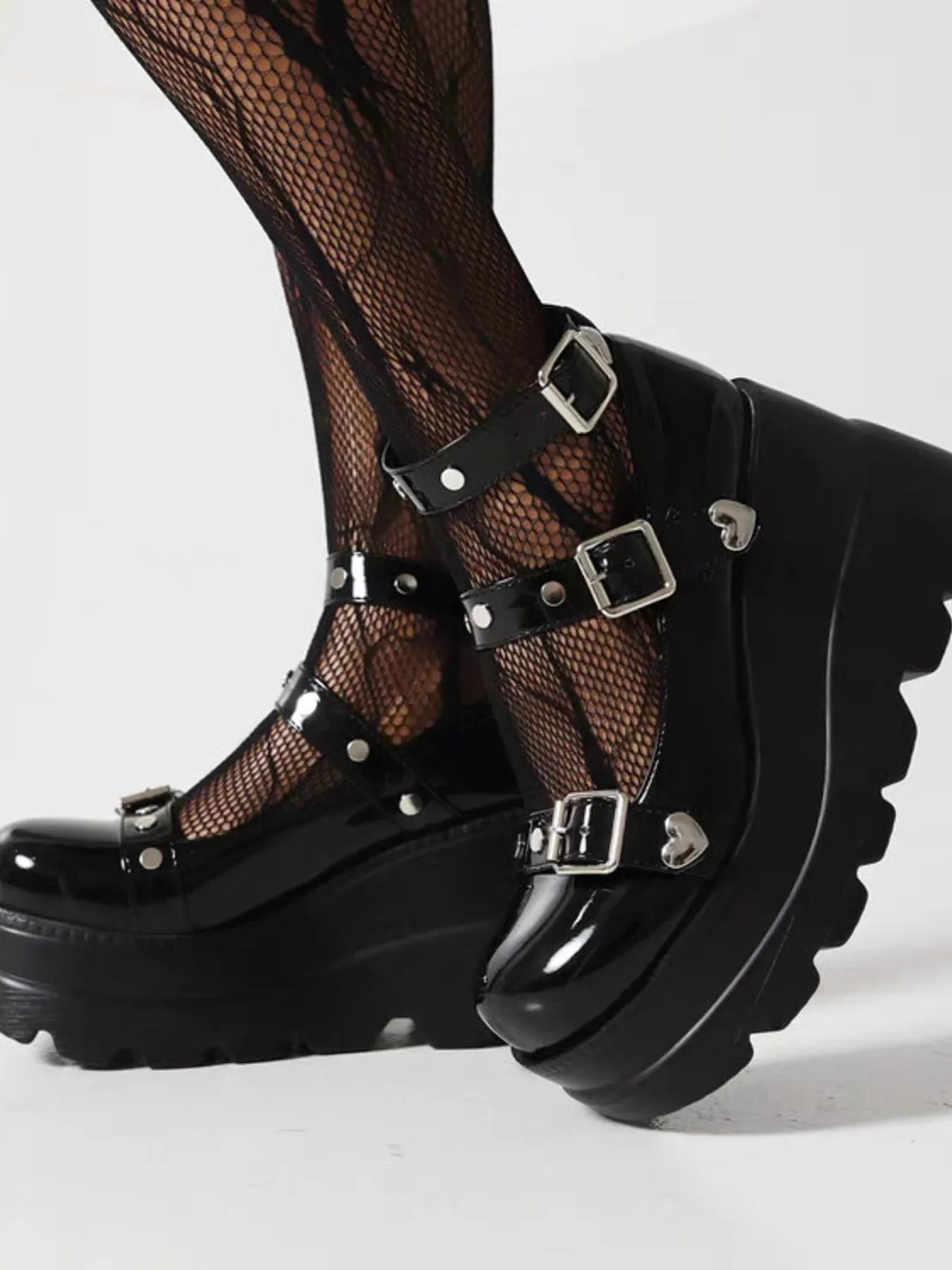 Platform Mary Jane Shoes with Triple Buckle Straps