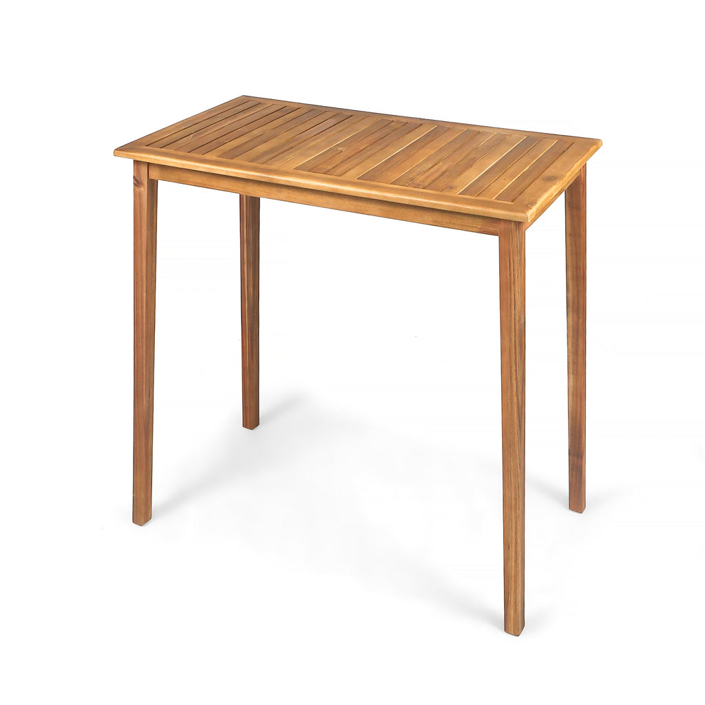 Outdoor Minimalist Acacia Wood Rectangle Bar Table - Teak Finish, Durable Hardwood, 44 x 25 x 40 inches