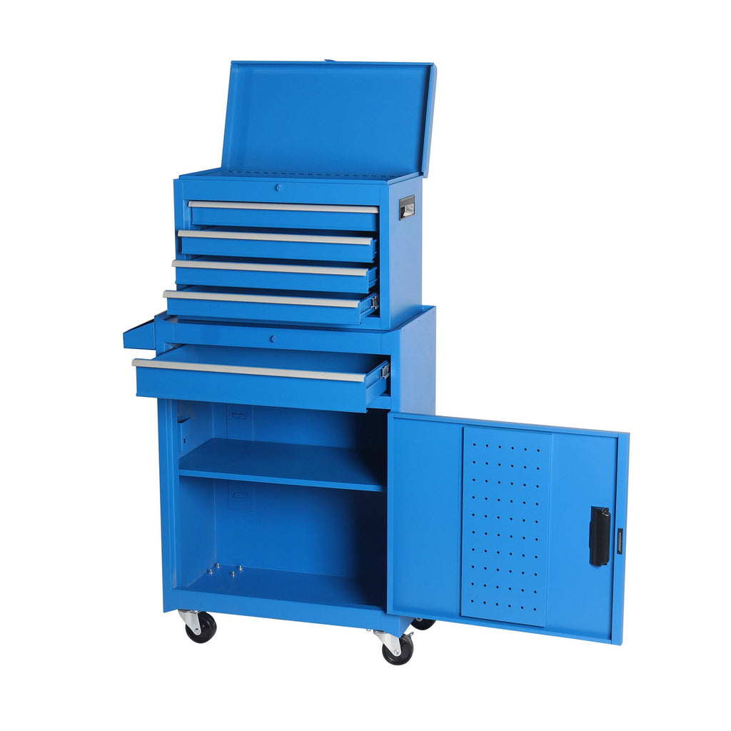Tool Chest, 5-Drawer Rolling Tool Storage Cabinet with Detachable Top Tool Box, Liner, Universal Lockable Wheels, Adjustable Shelf, Locking Mechanism, Metal Tool Cart for Garage Workshop