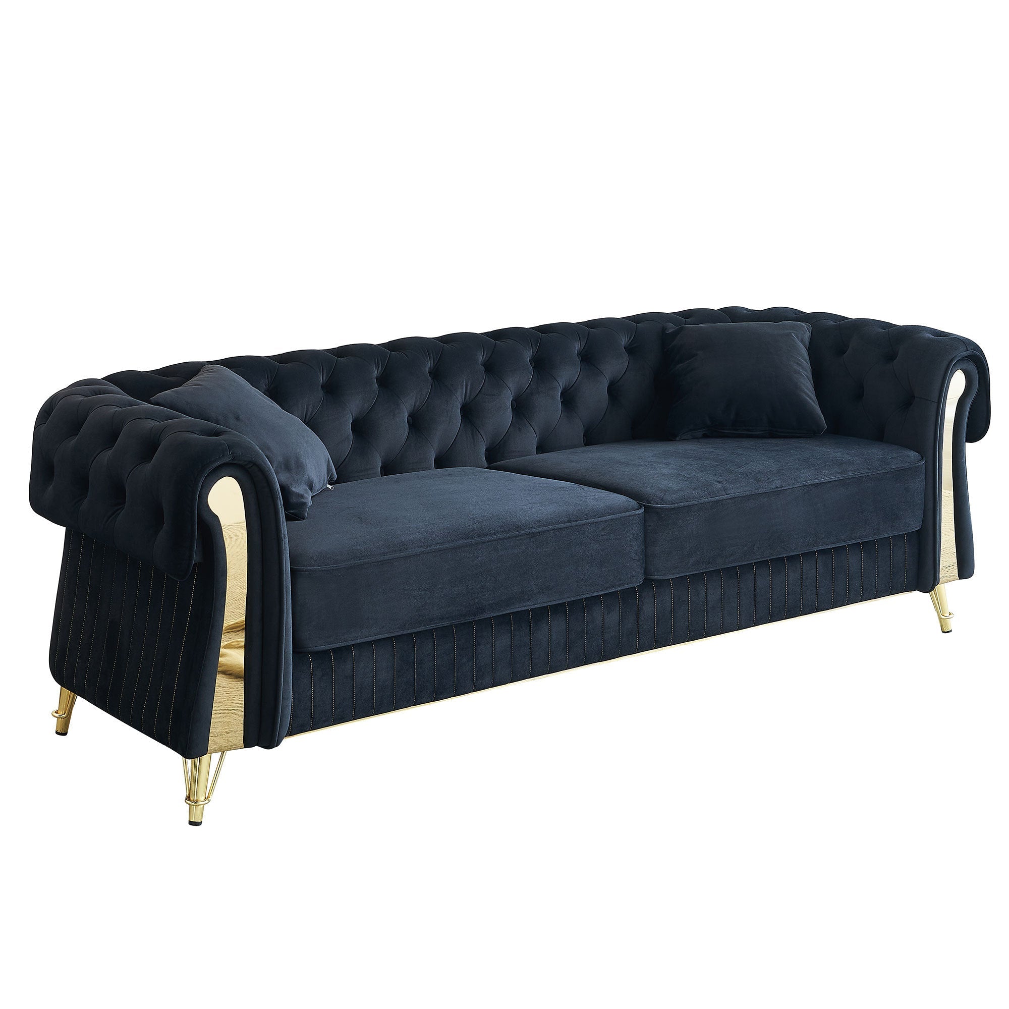 89''W Chesterfield Modern Tufted Velvet Living Room Sofa with Two Seat Cushions and Two Toss Pillows,Black