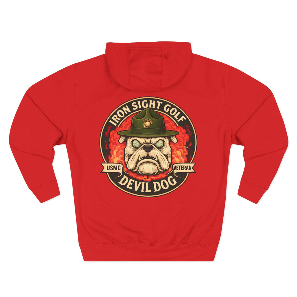 Marine Devil Dog Golf Hoodie — USMC Bulldog with Drill Instructor Hat