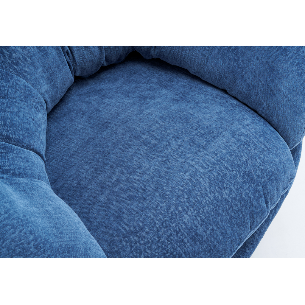 Modern Chenille Office Chair, 360° Swivel Accent Chair with Removable Cushion, Round Office Chair, Black Metal Base, Cotton Material, Living Room, Bedroom, Reading Corner, Office (Navy Blue)