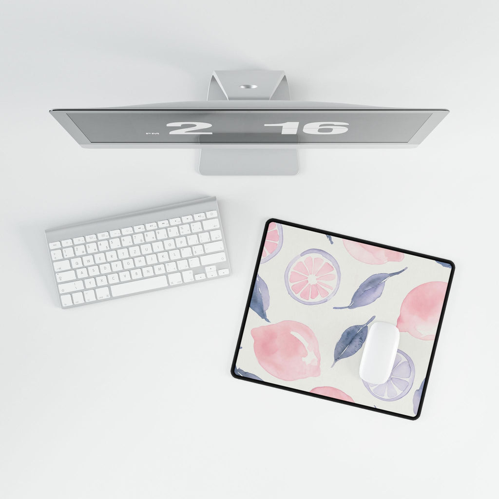 Pink Citrus Desk Mat | Pastel Lemon Coquette Mouse Pad for Cute Workspaces