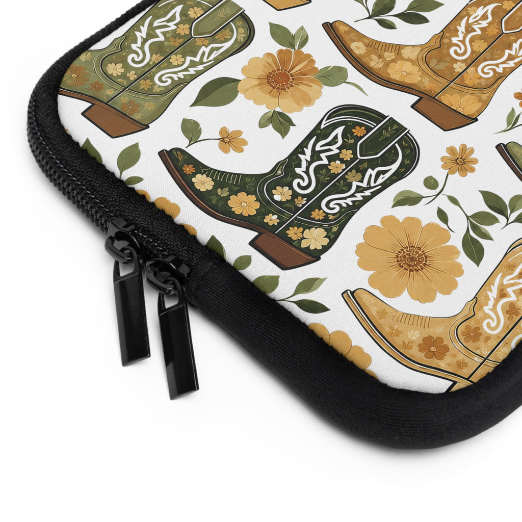 Vintage Cowboy Boot Laptop Sleeve | Golden Western Floral Tech Cover
