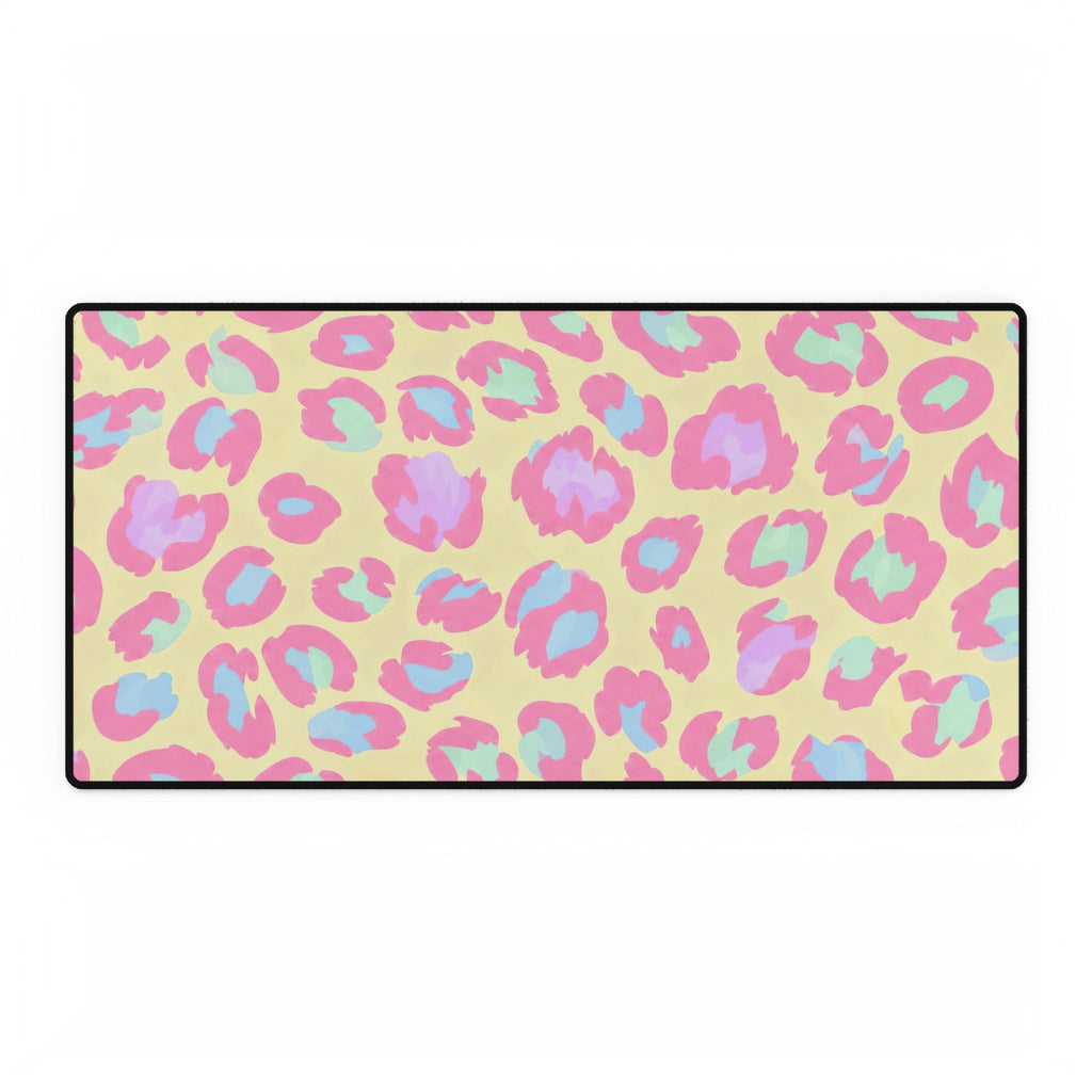 Pastel Leopard Print Desk Mat | Pink Yellow Blue