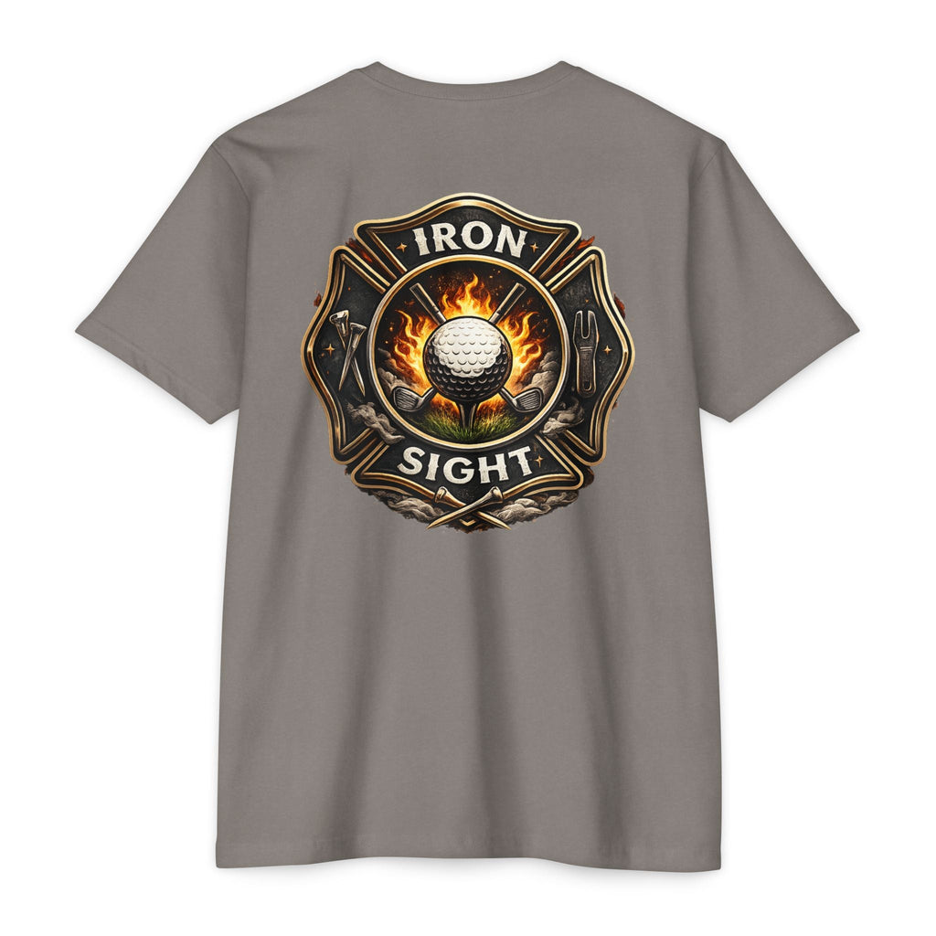Iron Sight Golf T‑Shirt — Vintage Fire Fighter Golfing Crew Tee