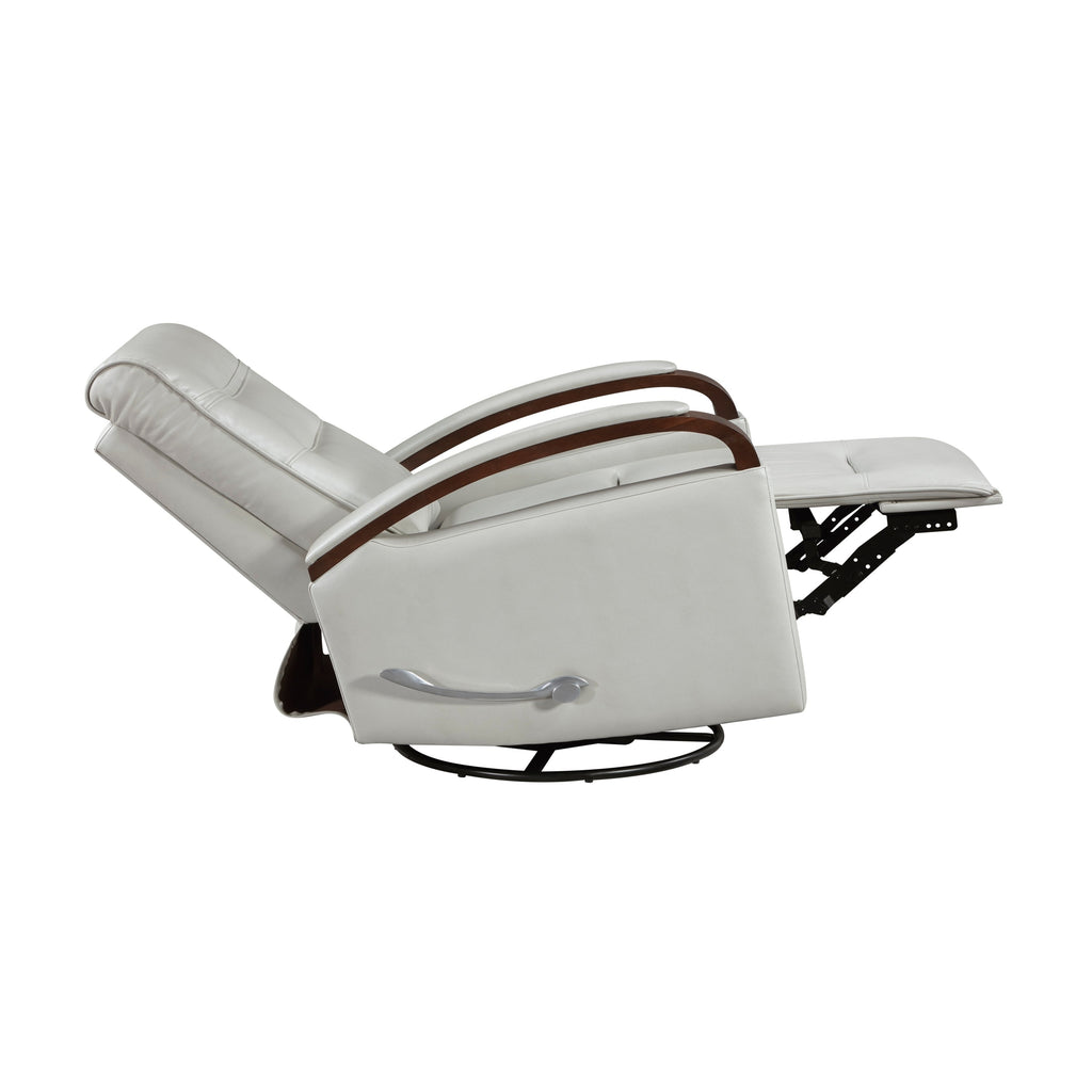 1pc Swivel Gliding Recliner Faux Leather Upholstered Solid Rubberwood Arms Luxurious Living Room Furniture, Smoke Color