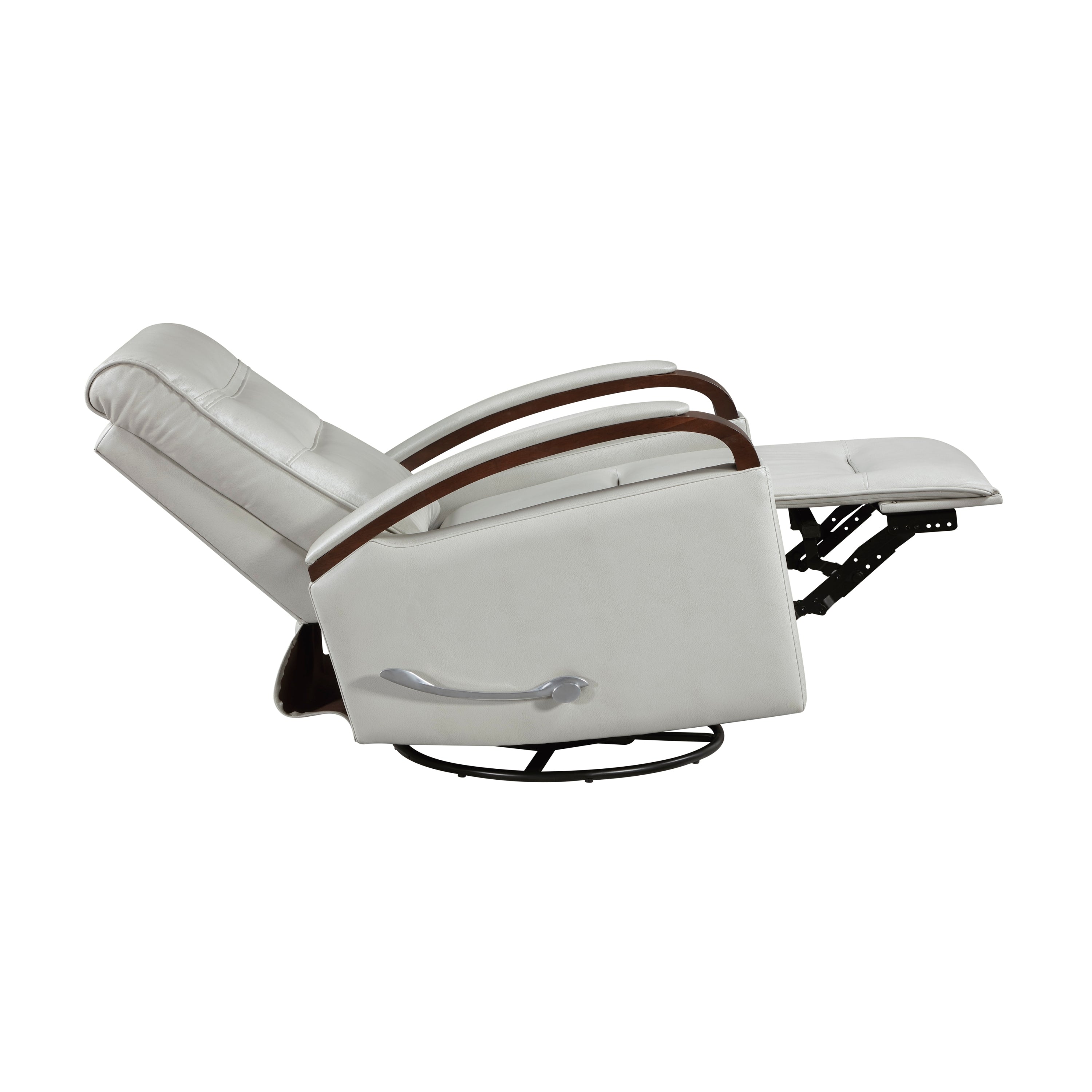 1pc Swivel Gliding Recliner Faux Leather Upholstered Solid Rubberwood Arms Luxurious Living Room Furniture, Smoke Color