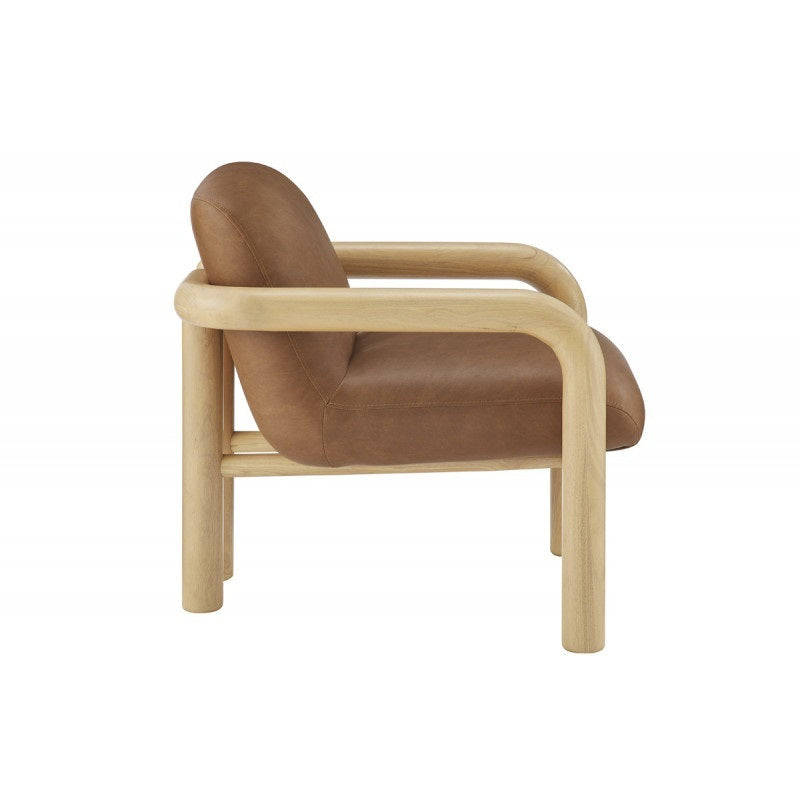 Modern Natural Wood Frame Faux Leather 1pc Accent Chair, Living Room Upholstered Armchair