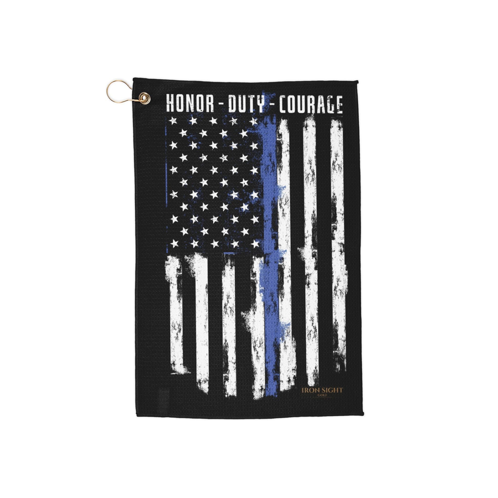Thin Blue Line Flag Golf Towel — "Honor • Duty • Courage"