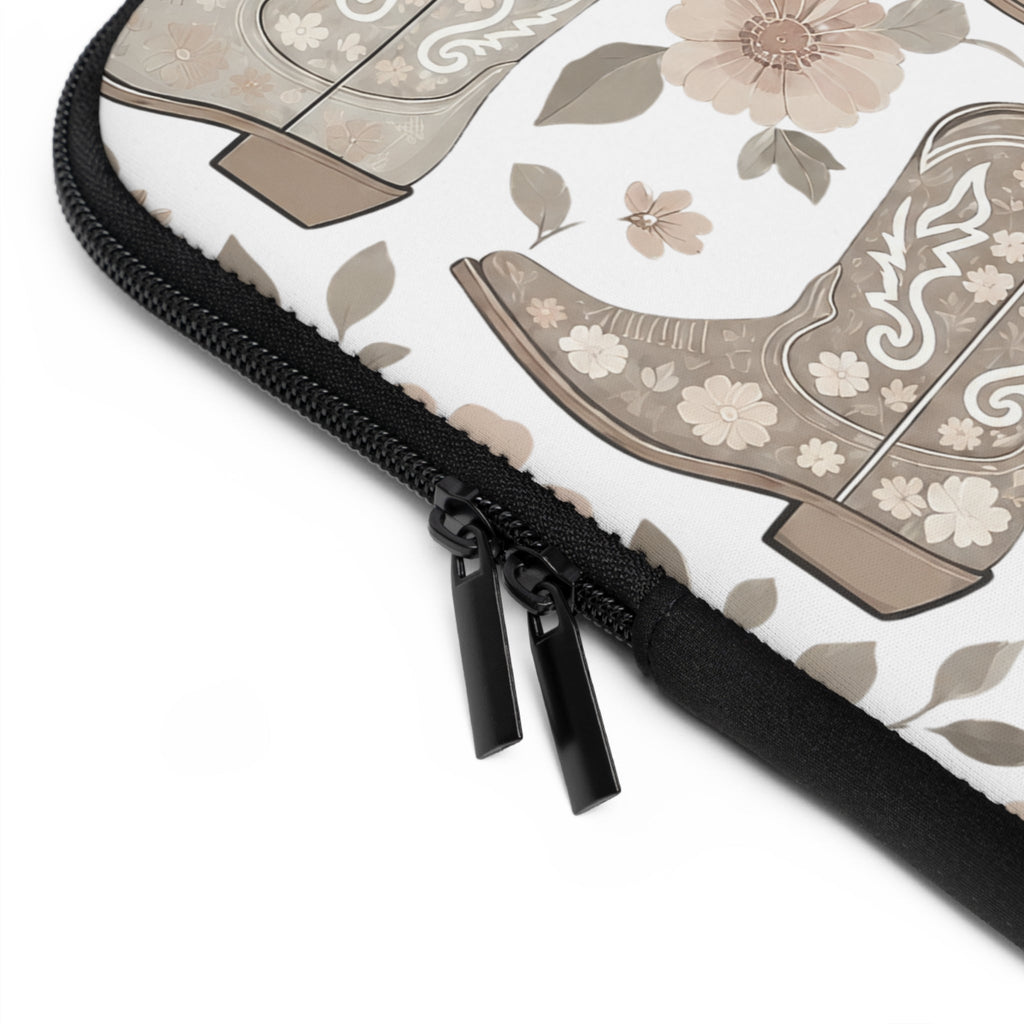 Neutral Cowboy Boot Laptop Sleeve | Tan Western Floral Tech Cover