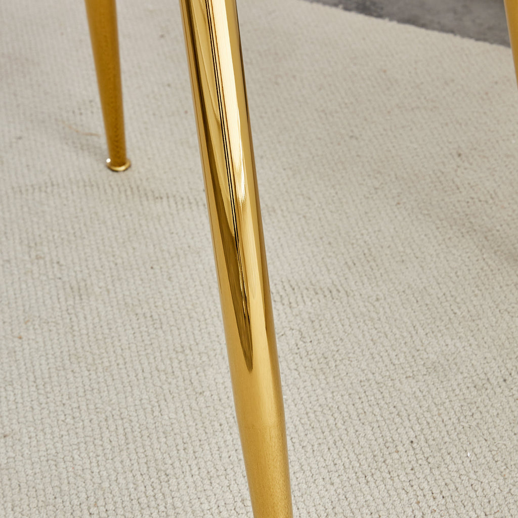 A glass tabletop with a diameter of 40 inches and a modern minimalist circular dining table with gold plated metal legs. 40 '* 40' * 30 ' DT-1164.W1151S00375