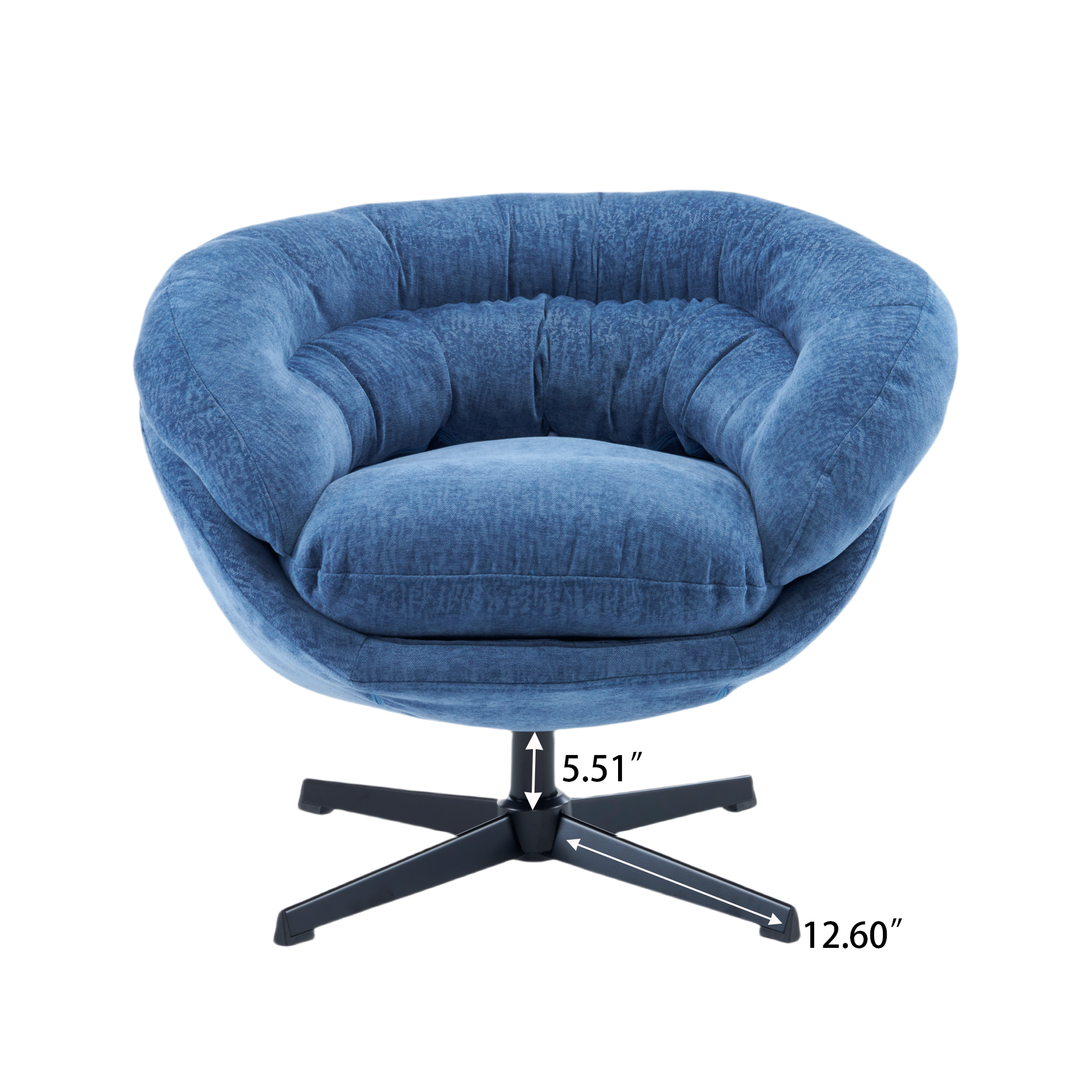 Modern Chenille Office Chair, 360° Swivel Accent Chair with Removable Cushion, Round Office Chair, Black Metal Base, Cotton Material, Living Room, Bedroom, Reading Corner, Office (Navy Blue)