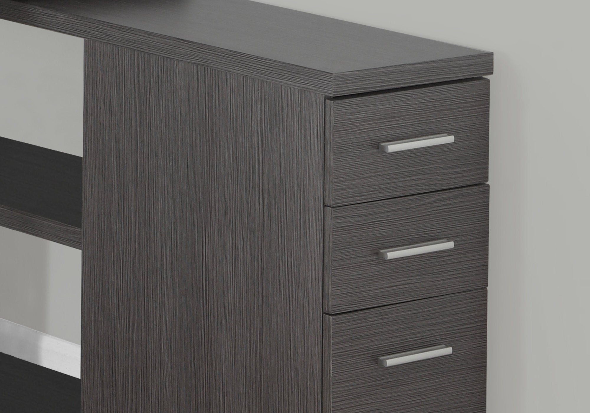 Computer Desk, Home Office, Corner, Left, Right Set-up, Storage Drawers, L Shape, Work, Laptop, Grey Laminate, Metal, Contemporary, Modern
