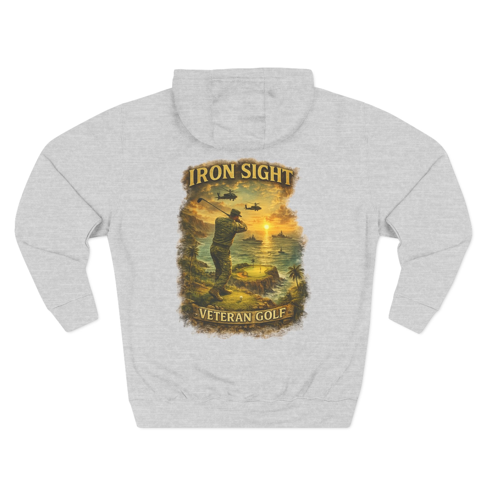 Veteran Golf Hoodie — "Cliff Shot" Military Veteran Golfing Design with Ships & Helicopters