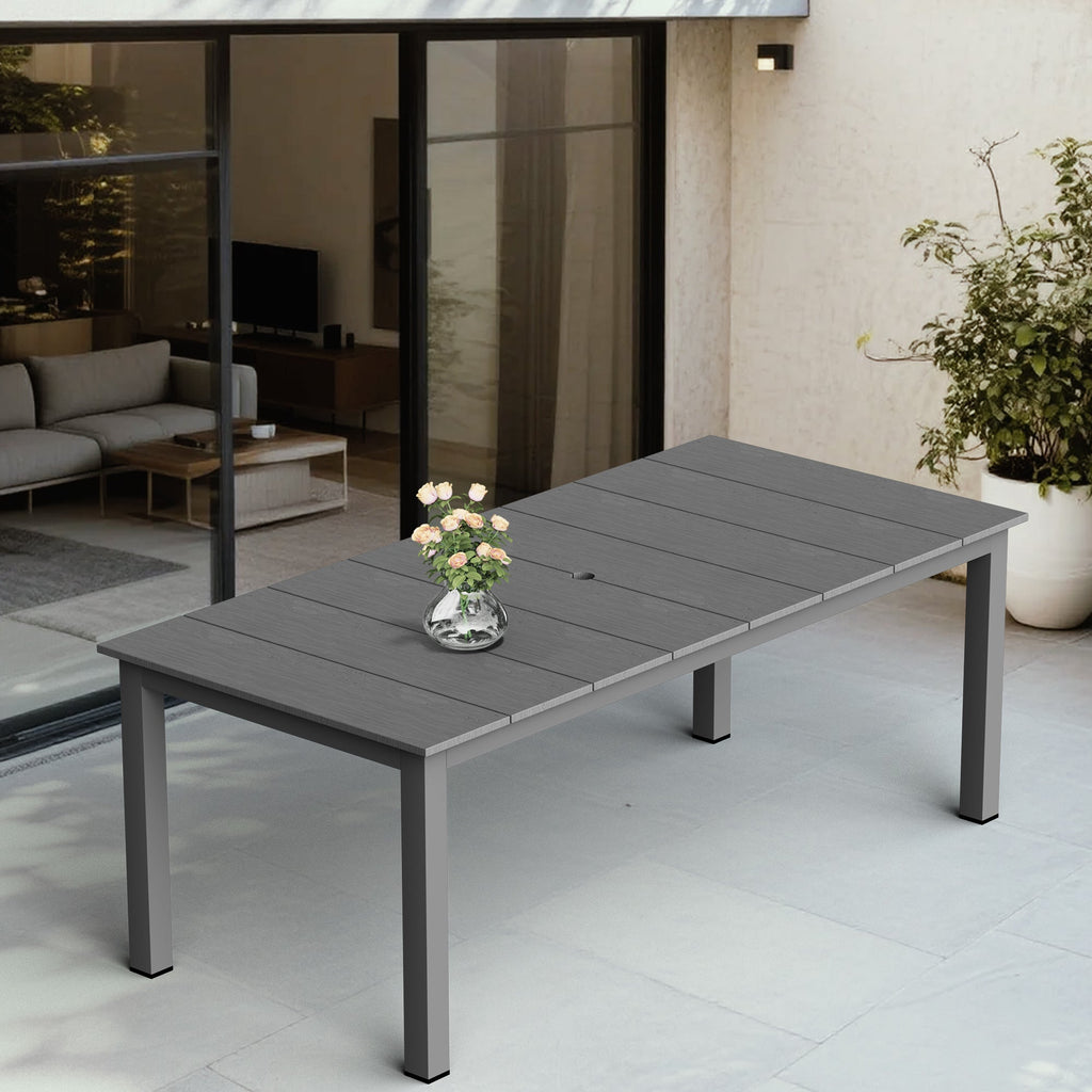 A single outdoor dining table that can be used in multiple scenarios