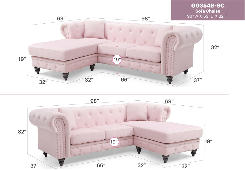 Glory Furniture Nola G0354B-SC Sofa Chaise ( 3 Boxes ) , PINK