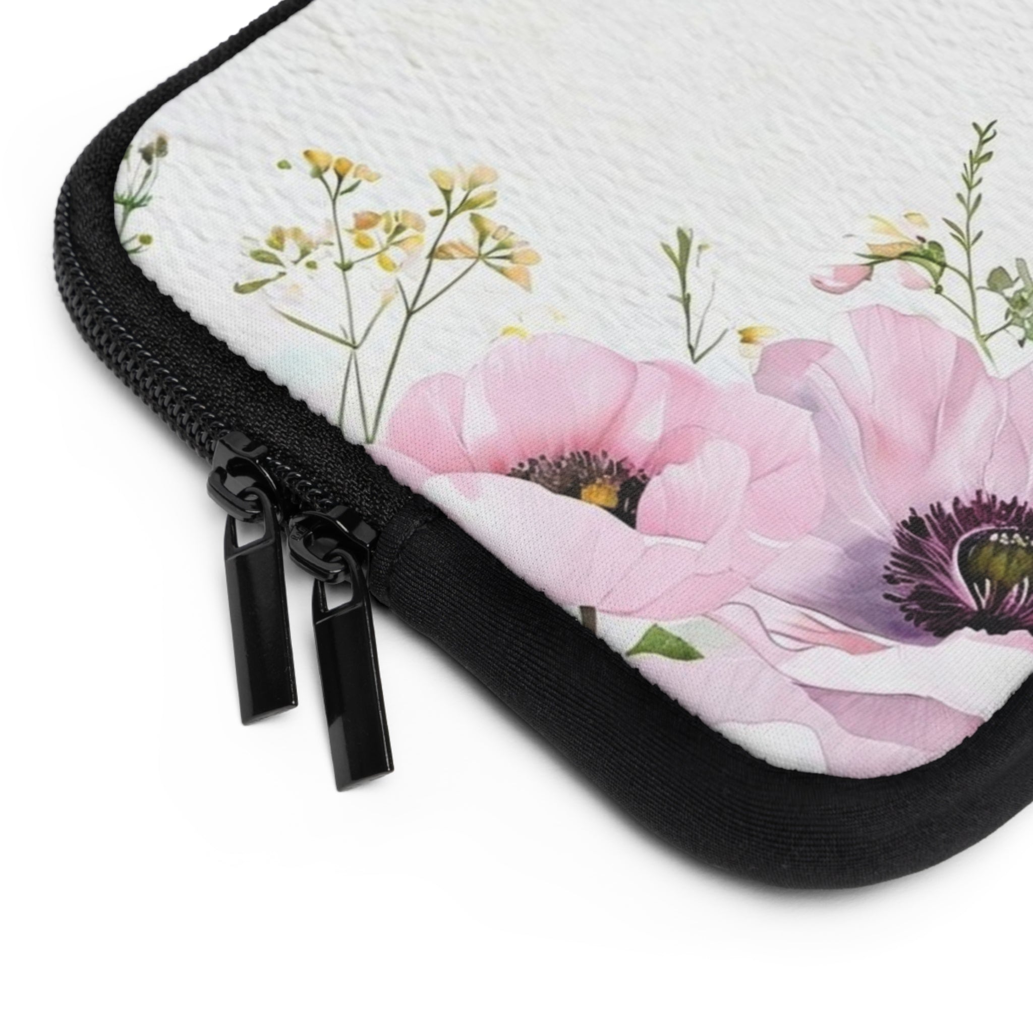 Pink Anemone Floral Laptop Sleeve | Watercolor Bee Tech Cover for Women