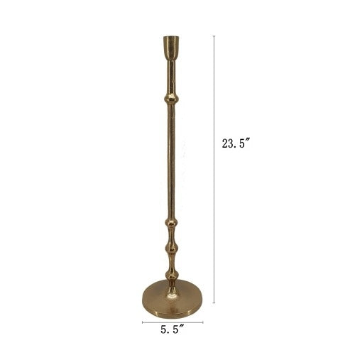 D5.5x23.5' Slender Aluminum Taper Candle Holder with Bead Accents, Bronze