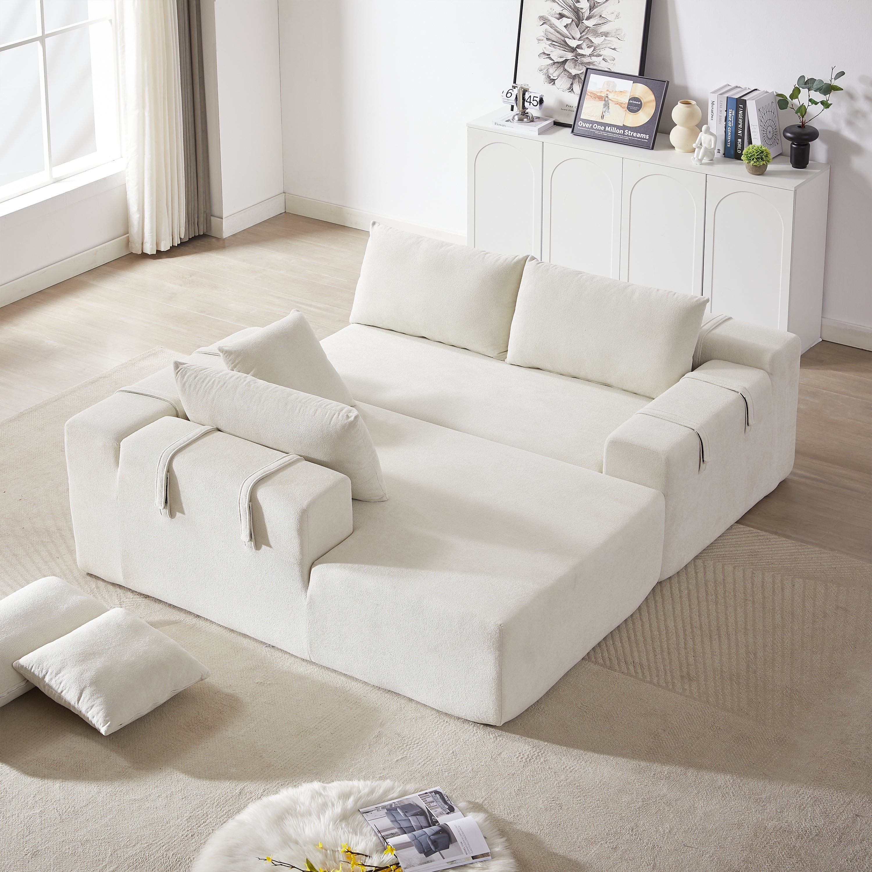 Modern Chenille Upholstered Sectional Sofa Couch Set,Modular 108' L Shaped Sectional Living Room Sofa Set With 6 Pillows,Free Combination Sofa Couch for Living Room,Bedroom(Left Chaise)