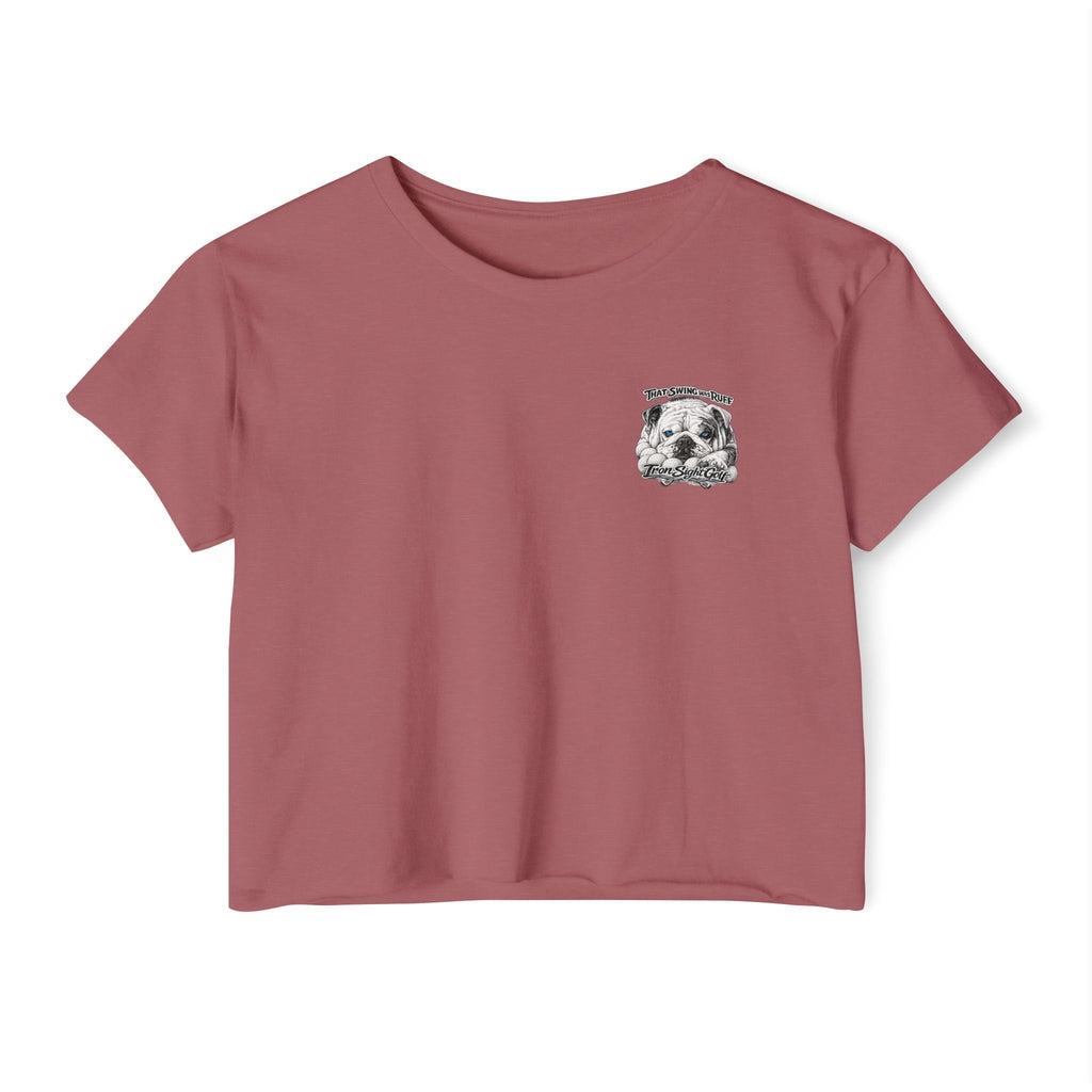 Bulldog Graphic Crop Top — “That Swing Was Ruff” Iron Sight Golf