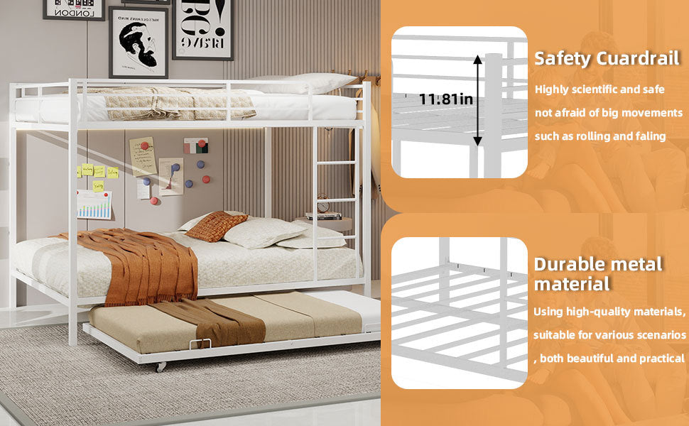 Durable Square Tube Iron Bunk Bed Featuring Safety Rails, Modern Minimalist Look, Ideal for Kids Room, Guest Room or Shared Space, Easy Assembly & Long - Lasting Performance-Queen size: 153cm*203cm