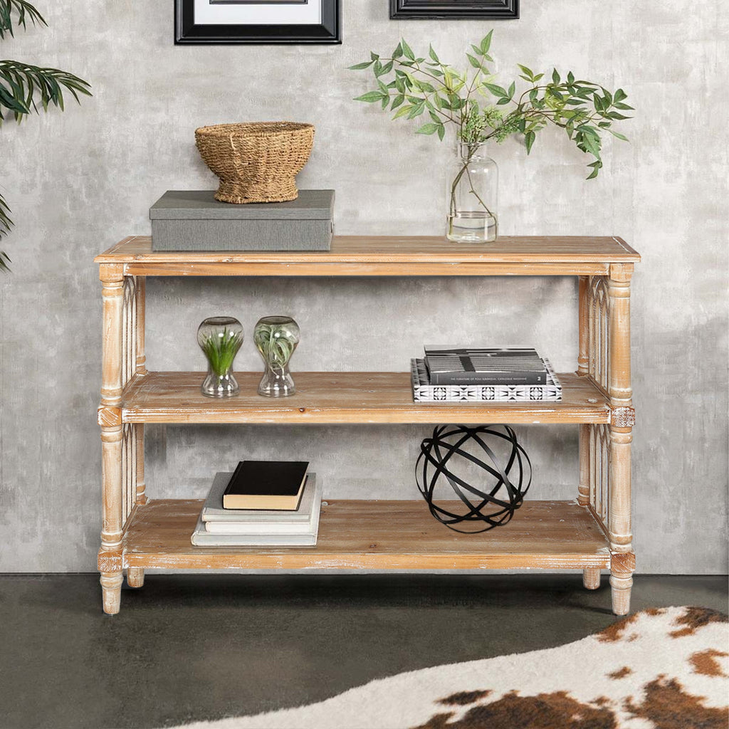 Rustic 3 - Tier Console Table with Gothic - Inspired Details, 47.24' Long Wooden Entryway Table for Living Room and Hallway