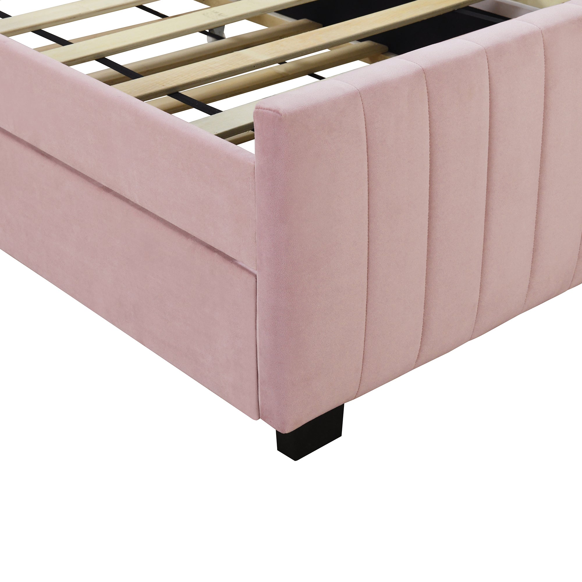 Twin Size Velvet Upholstered Platform Bed with Twin Size Trundle, Pink