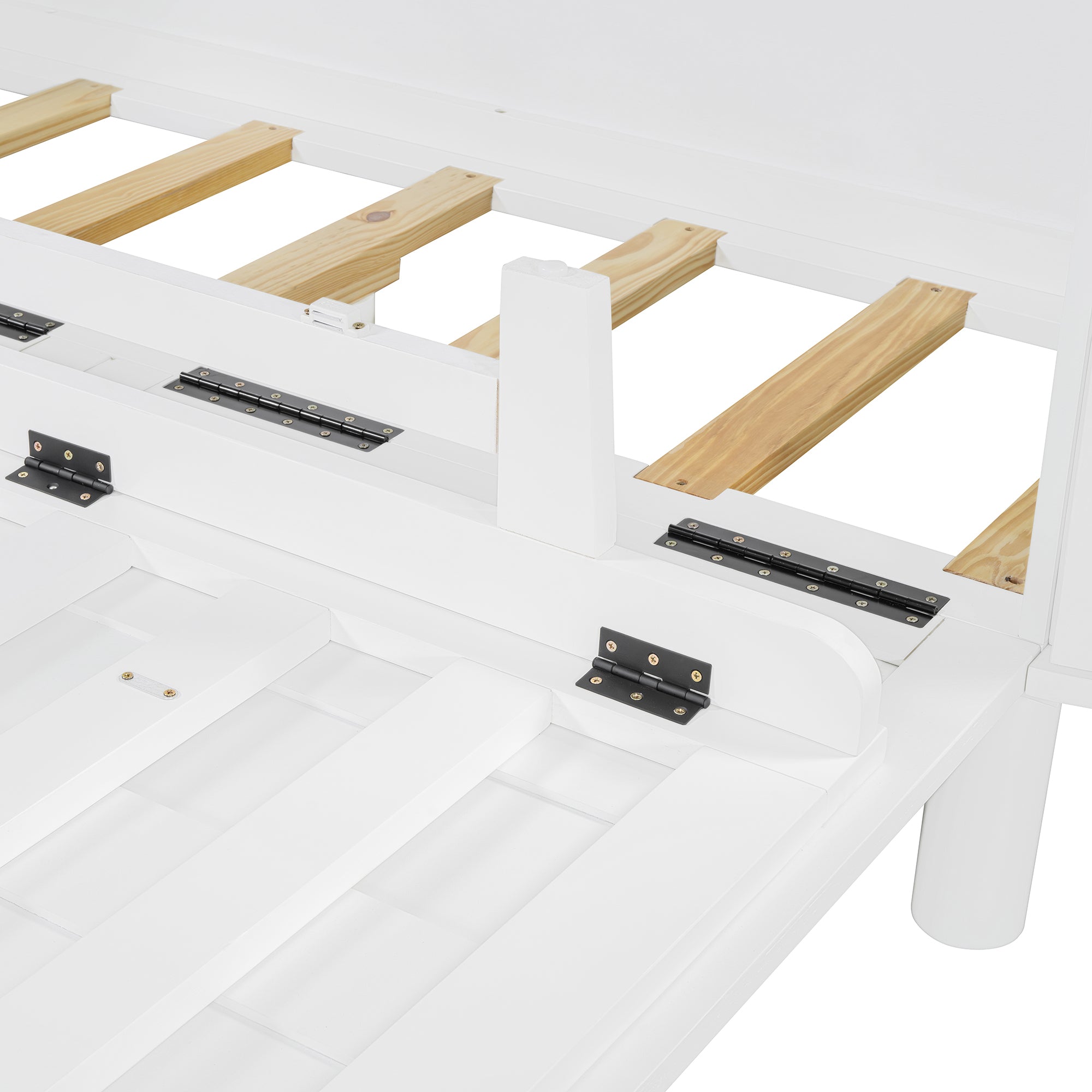 Queen Murphy Bed with Hidden Storage & Modern Woven Design,White