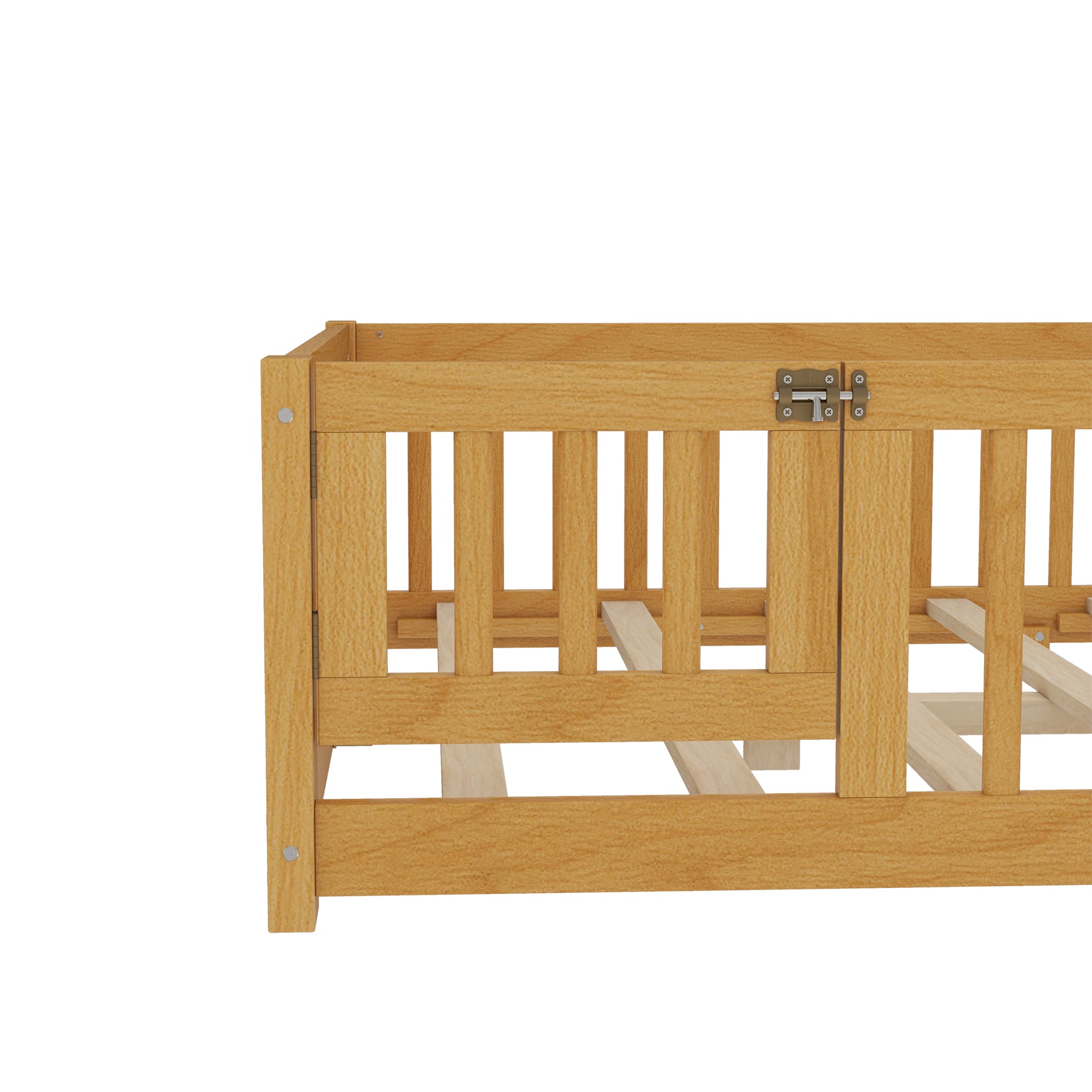 Full Size Bed Floor Bed with Safety Guardrails and Door for Kids, Natural(Old SKU:  W1580P154627)