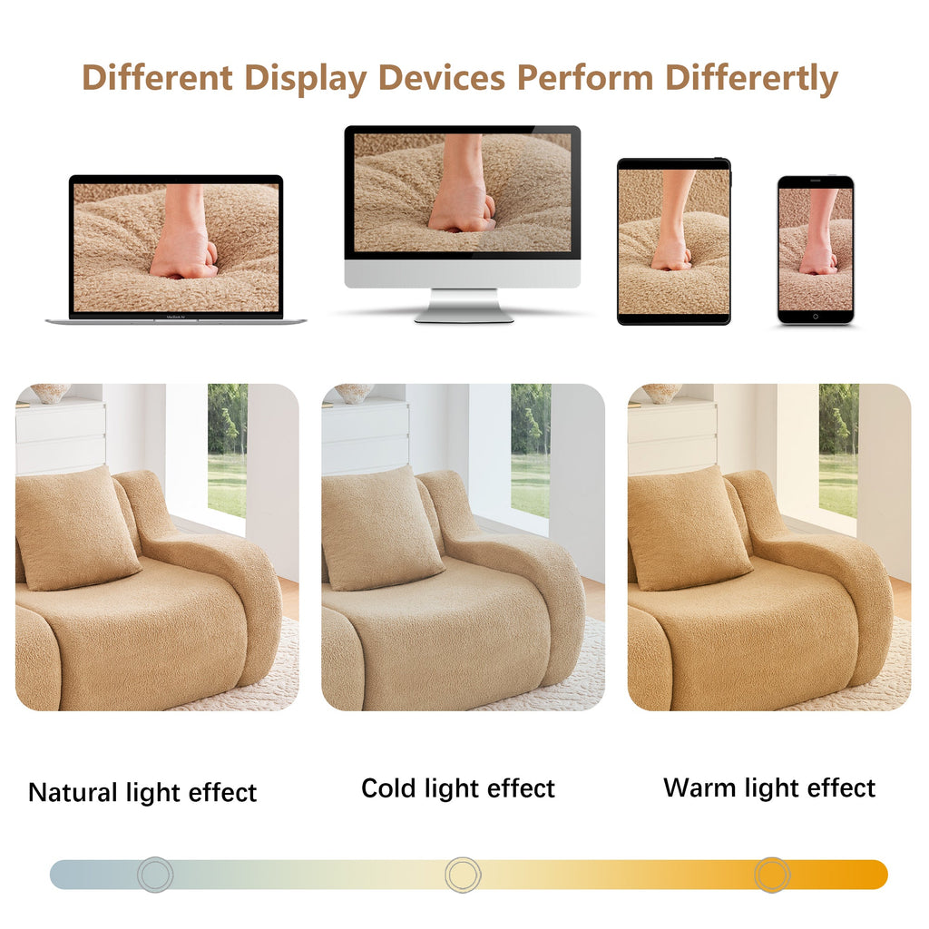 U-Shaped Boneless Sofa,Teddy Fabric No assembly required   Curved armrest,Anti-slip Design,Streamlined Design 32D High Density Sponge,Full Compression Vacuum Packag,For Studies living Rooms,Camel