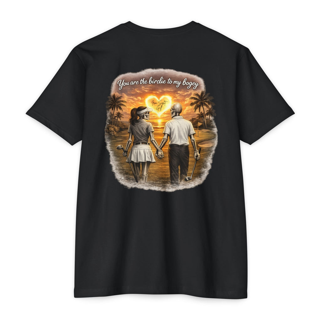 Skeleton Golf Couples T-Shirt — “You’re the Birdie to My Bogey” Sunset Fairway Design