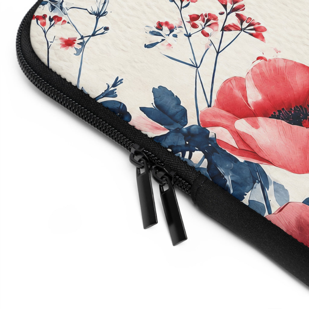 Red Poppy Watercolor Laptop Sleeve | Floral Bee Botanical Tech Cover