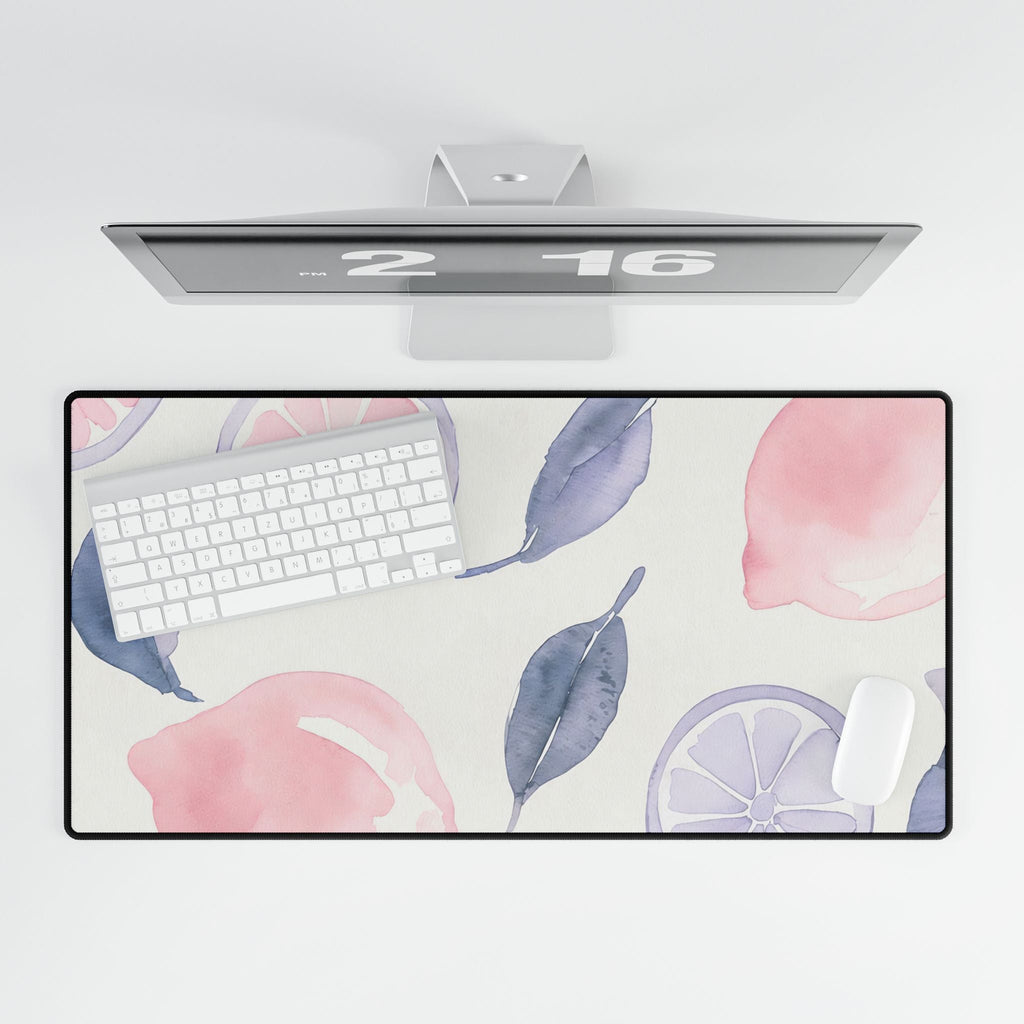 Pink Citrus Desk Mat | Pastel Lemon Coquette Mouse Pad for Cute Workspaces