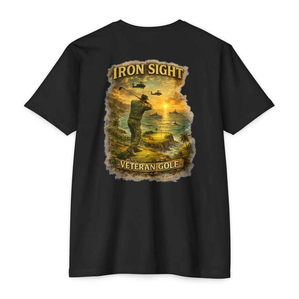 Veteran Golf Cliff shot T-Shirt — Military Veteran Golfing Design with Ships & Helicopters