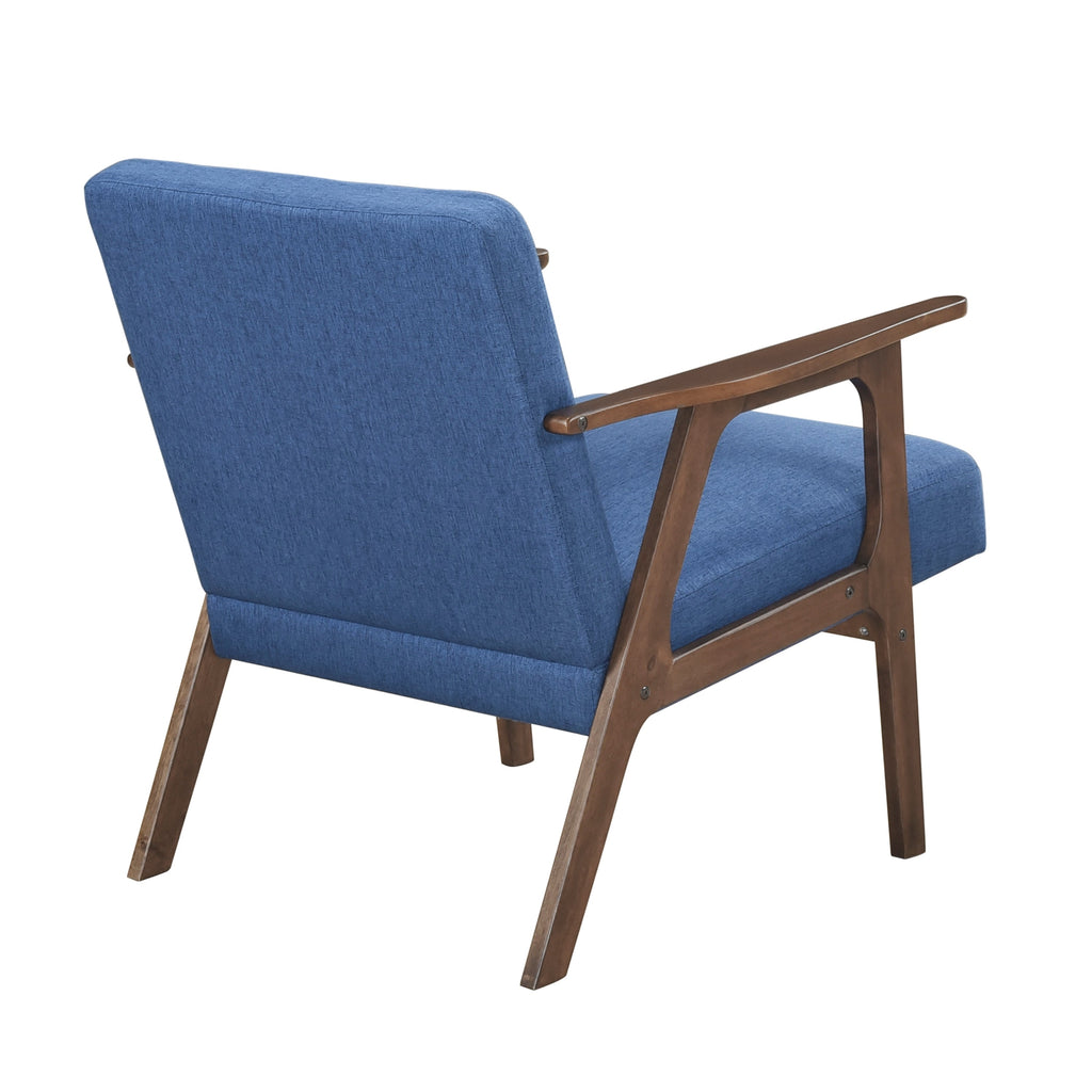 Modern Home Furniture Blue Fabric Upholstery 1pc Accent Chair Brown Finish Solid Rubberwood Contemporary Cushion Seat