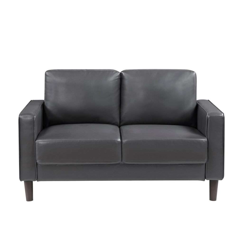 Modern Living Room Furniture 2pc Set Sofa Loveseat Dark Gray Faux Leather Upholstered Cushion Back Seat Solid Wood
