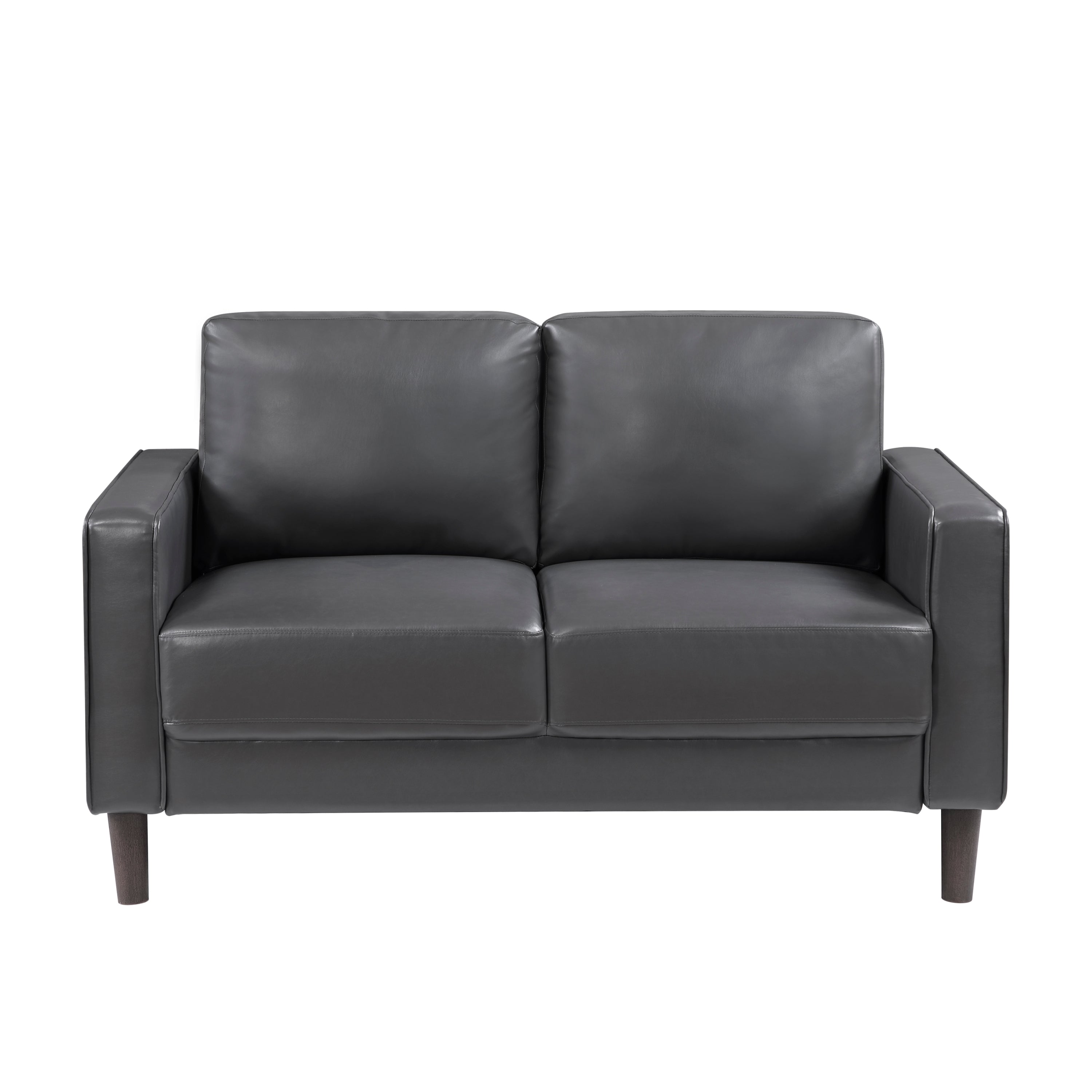Modern Living Room Furniture 3pc Set Sofa Loveseat Chair Dark Gray Faux Leather Upholstered Cushion Back Seat Solid Wood