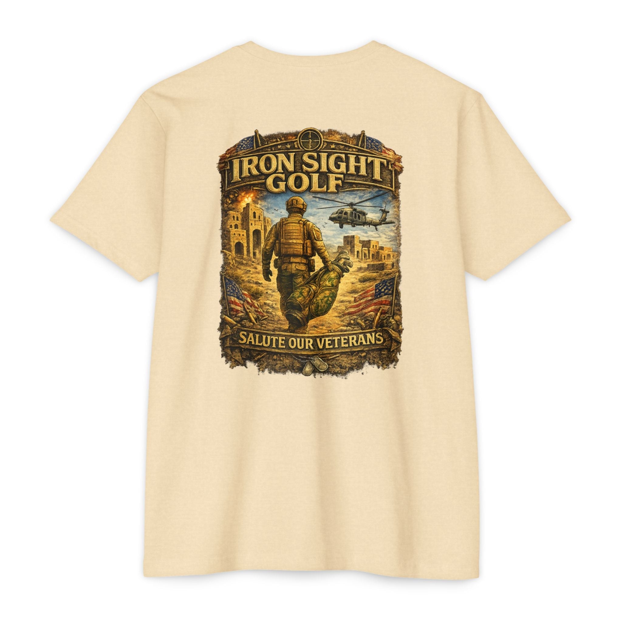 Salute our Veterans Desert Battlefield T-Shirt- Iron Sight Golf