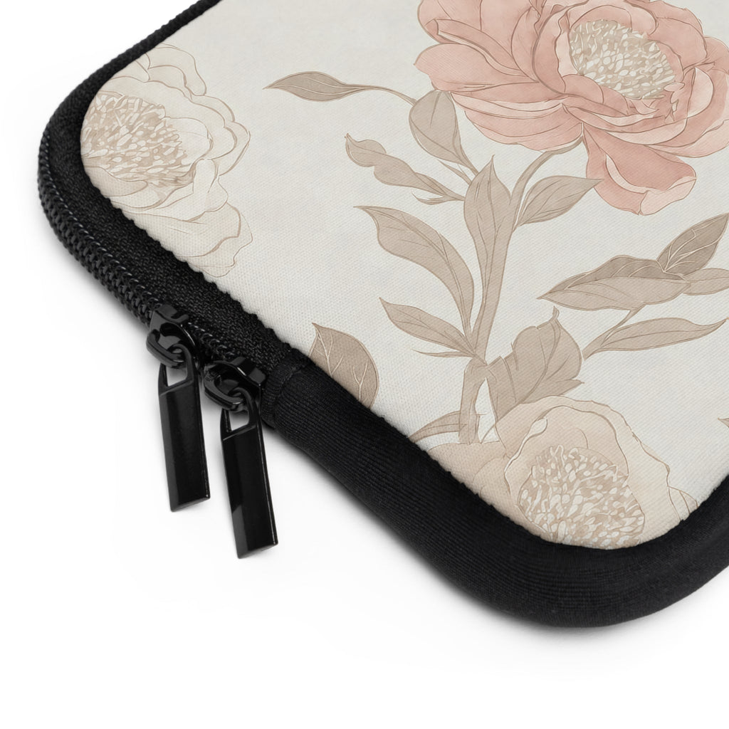 Blush Rose Peony Laptop Sleeve | Neutral Watercolor Floral Tech Cover