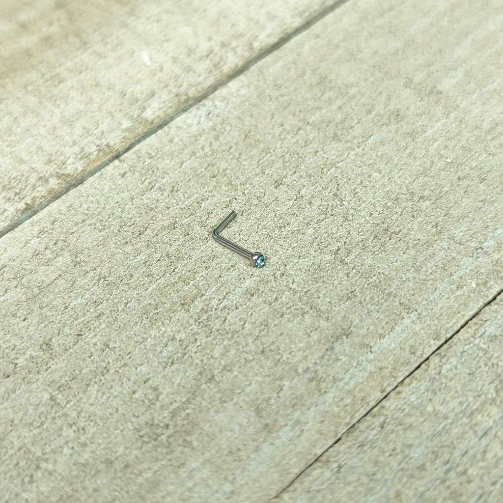 20G Stainless Steel Light Blue Gem Micro Nose Ring L-Shaped