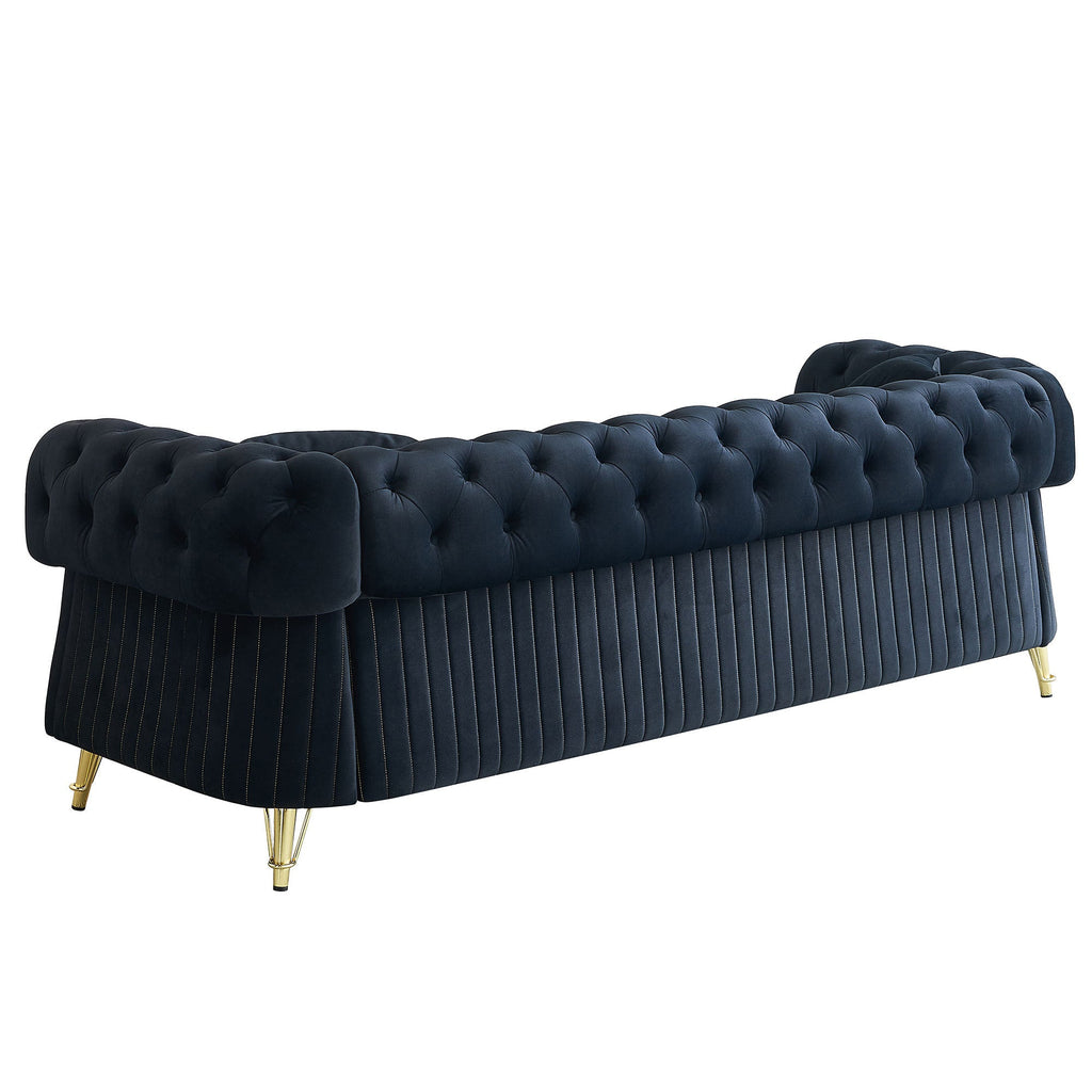 89''W Chesterfield Modern Tufted Velvet Living Room Sofa with Two Seat Cushions and Two Toss Pillows,Black
