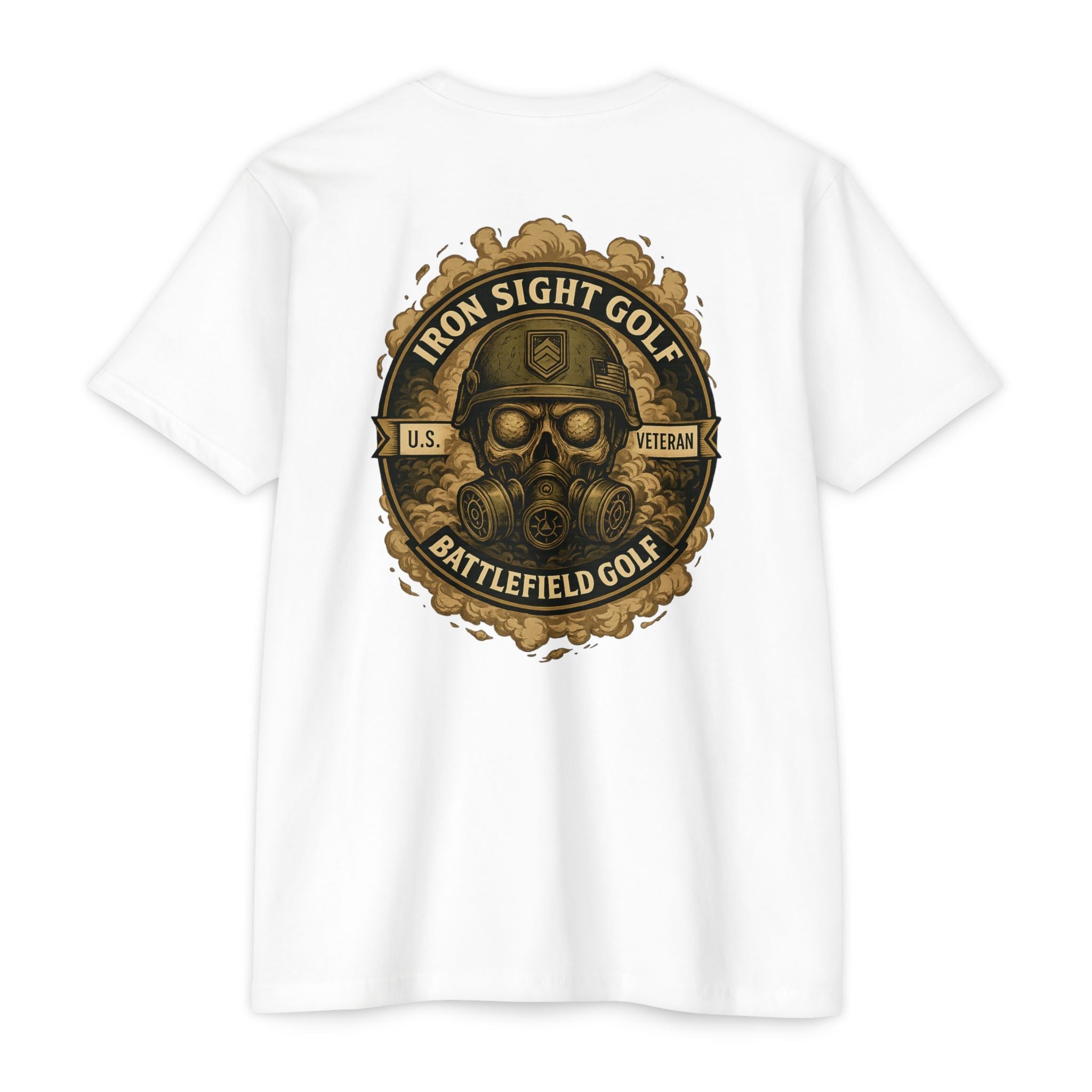 Battlefield Golf US Veteran T-Shirt — Skull with Helmet & Golf Ball Eyes